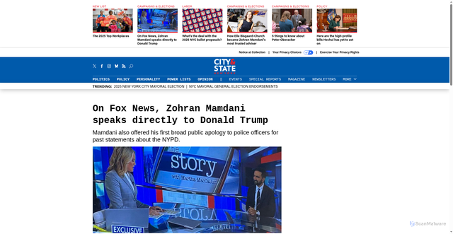 Security scan screenshot of https://www.cityandstateny.com/politics/2025/10/fox-news-zohran-mamdani-speaks-directly-donald-trump/408843/
