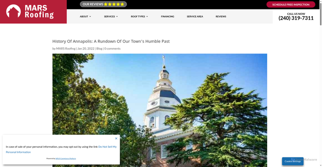 Security scan screenshot of https://mars-roofing.com/annapolis-history/