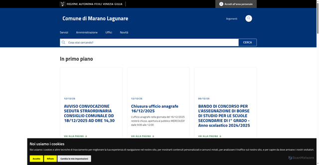 Security scan screenshot of https://www.comune.maranolagunare.ud.it/