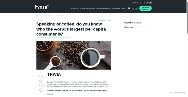Security scan screenshot of https://www.fynsa.com/en/newsletter/hablando-de-cafe-sabe-usted-quien-es-el-mayor-consumidor-per-capita-del-mundo/