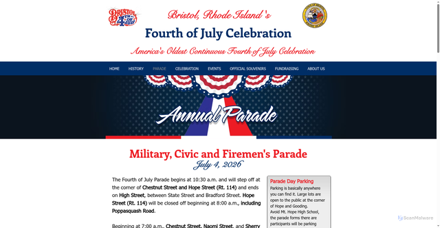 Security scan screenshot of https://www.fourthofjulybristolri.com/parade