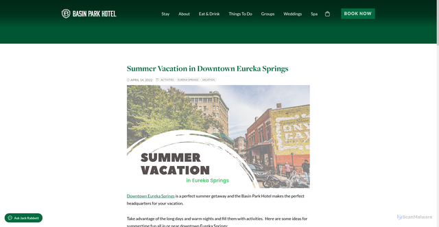 Security scan screenshot of https://basinpark.com/blog/2022/04/14/summer-in-eureka-springs/