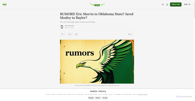 Security scan screenshot of https://www.meangreennation.com/p/rumors-eric-morris-to-oklahoma-state