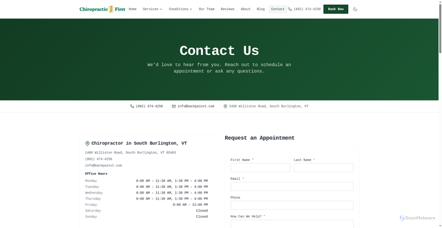 Security scan screenshot of https://backpainvt.pages.dev/contact-us