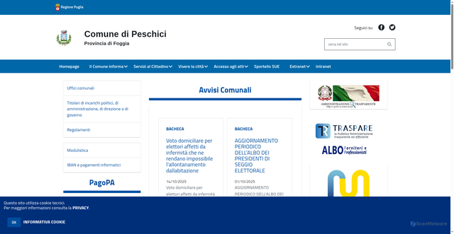 Security scan screenshot of https://comune.peschici.fg.it/