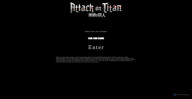 Security scan screenshot of https://www.koeitecmoamerica.com/attackontitan/