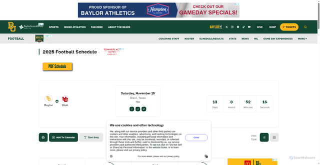 Security scan screenshot of https://baylorbears.com/sports/football/schedule/2025