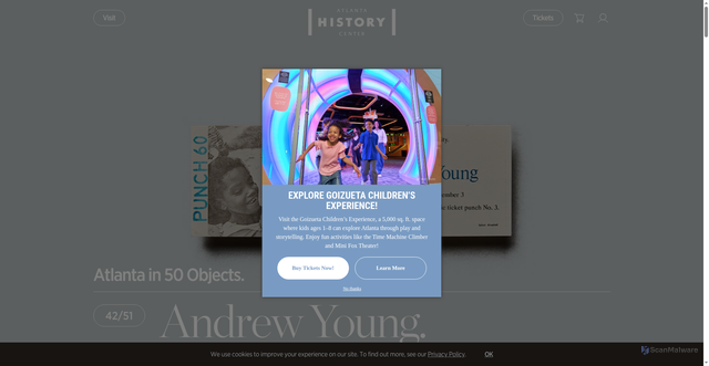 Security scan screenshot of https://www.atlantahistorycenter.com/exhibitions/atlanta-in-50-objects/andrew-young/