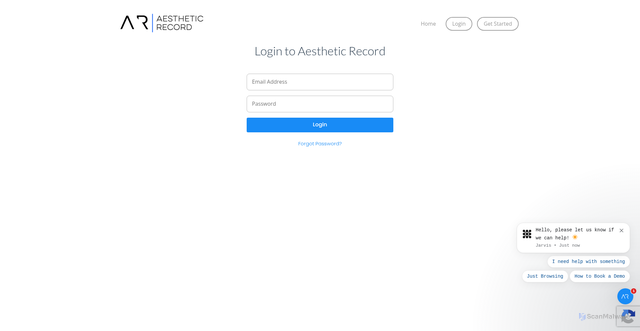 Security scan screenshot of https://app.aestheticrecord.com
