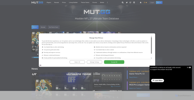 Security scan screenshot of https://www.mut.gg