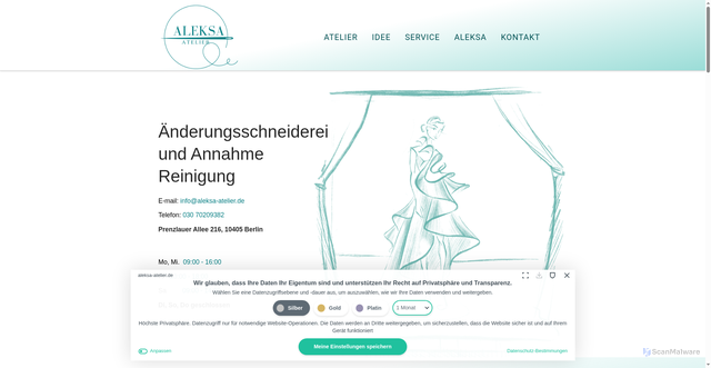 Security scan screenshot of https://aleksa-atelier.de