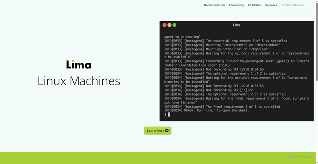 Security scan screenshot of https://lima-vm.io/