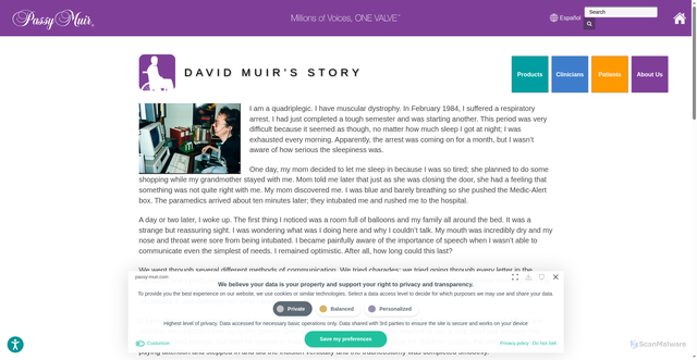 Security scan screenshot of https://www.passy-muir.com/david-muirs-story/