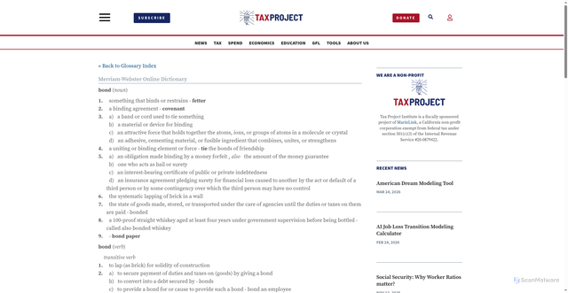 Security scan screenshot of https://taxproject.org/glossary/bond/