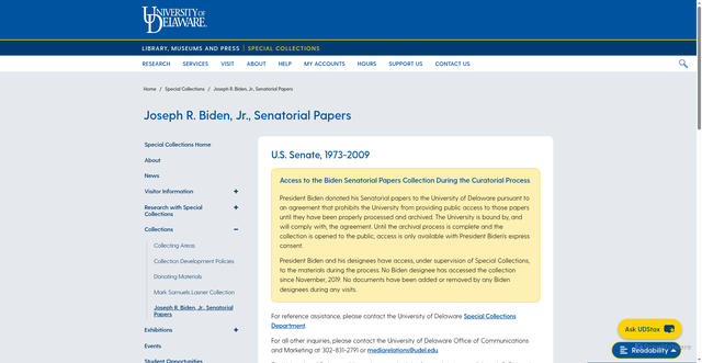 Security scan screenshot of https://library.udel.edu/special-collections/joseph-r-biden-jr-senatorial-papers/