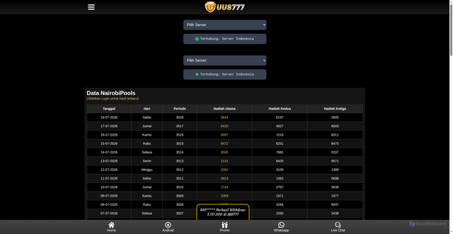 Security scan screenshot of https://xn--p6ccr3dlbaan1ai1aj9jpau3cfi3gdego4f7ihe4szam.net/mobile/data/nairobipools?m=58