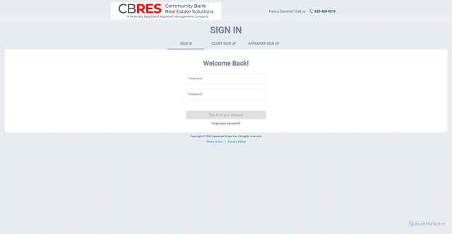 Security scan screenshot of https://cbres.appraisalscope.com