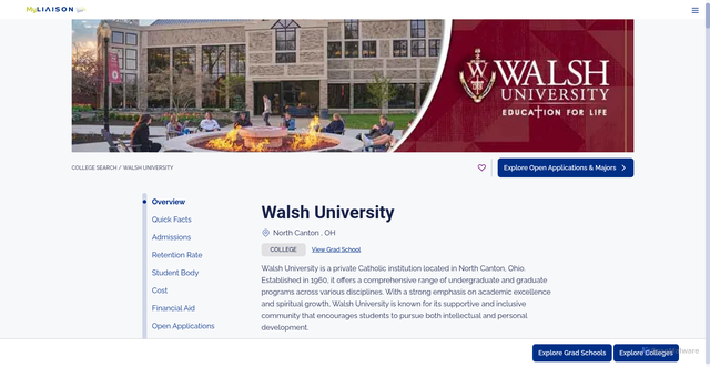 Security scan screenshot of https://myliaison.com/colleges/walsh-university-oh/