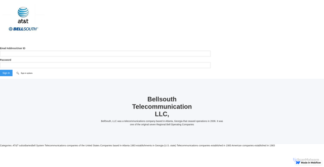 Security scan screenshot of https://bellsouth-att-sign-in-2c3004.webflow.io/