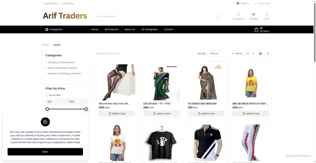 Security scan screenshot of http://ariftradersbd.com/apple/products