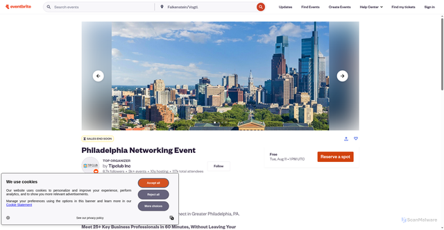 Security scan screenshot of https://www.eventbrite.com/e/philadelphia-networking-event-registration-1994606695319?aff=oddtdtcreator