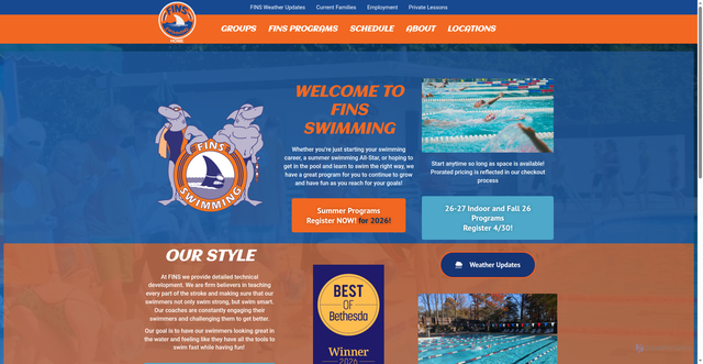 Security scan screenshot of https://finsswimming.com/