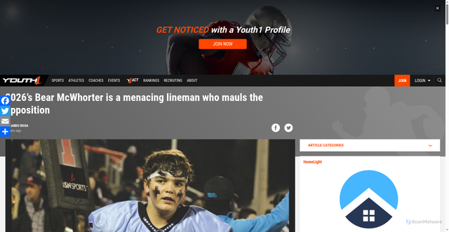Security scan screenshot of https://youth1.com/football/2026s-bear-mcwhorter-menacing-lineman-who-mauls-opposition
