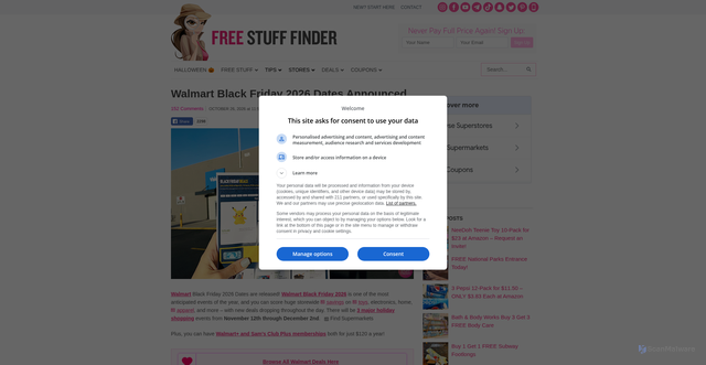 Security scan screenshot of https://www.freestufffinder.com/walmart-black-friday/