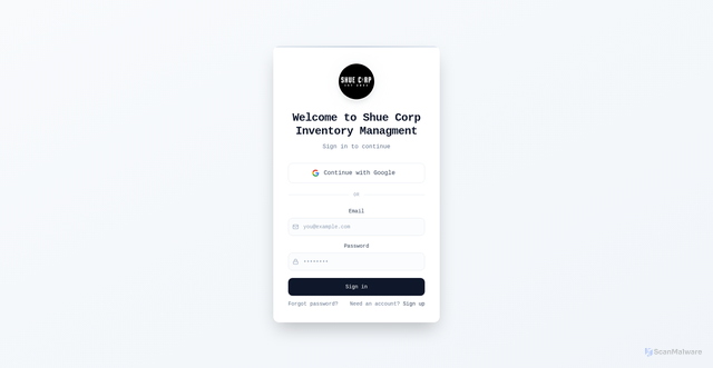 Security scan screenshot of https://shuecorp.io/login