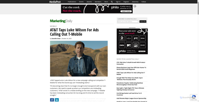 Security scan screenshot of https://www.mediapost.com/publications/article/410177/att-taps-luke-wilson-for-ads-calling-out-t-mobile.html?edition=140364
