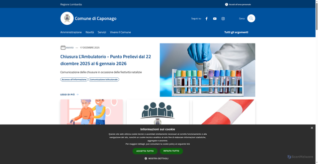 Security scan screenshot of https://www.comune.caponago.mb.it/it