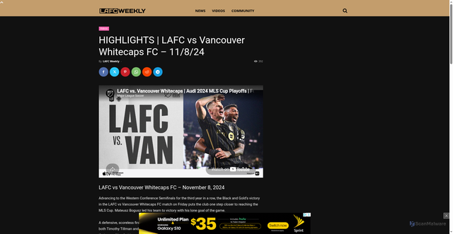 Security scan screenshot of https://lafcweekly.com/highlights-lafc-vs-vancouver-whitecaps-fc-11-8-24/
