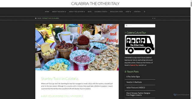 Security scan screenshot of https://www.calabriatheotheritaly.com/stanley-tucci-in-calabria/