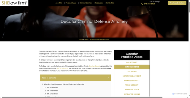 Security scan screenshot of https://shelawfirm.com/decatur/criminal-defense-attorney/