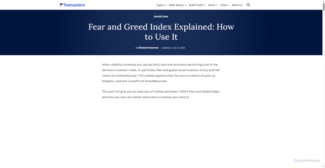 Security scan screenshot of https://finmasters.com/fear-and-greed-index/
