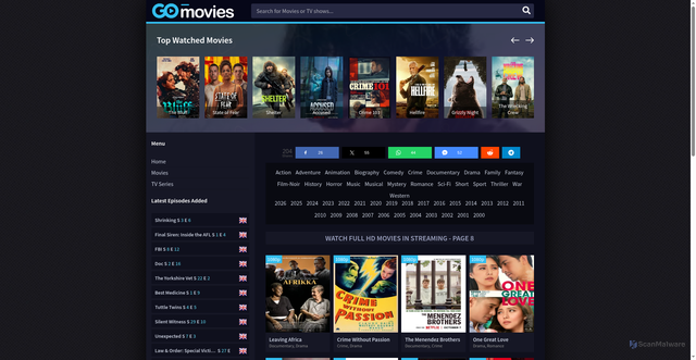 Security scan screenshot of https://moviesdl.net/page/8/