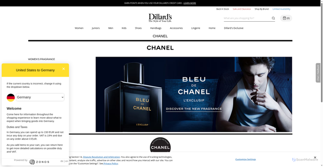 Security scan screenshot of https://www.dillards.com/brand/Chanel?srsltid=AfmBOorfoR0l3aaK1W7BerTNF2iIDQxPHTNaPhY_bAHExSVzRrpceHpe
