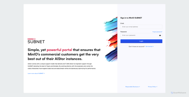 Security scan screenshot of https://subnet.min.io/