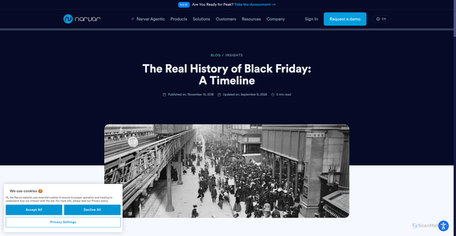 Security scan screenshot of https://corp.narvar.com/blog/the-real-history-of-black-friday-a-timeline