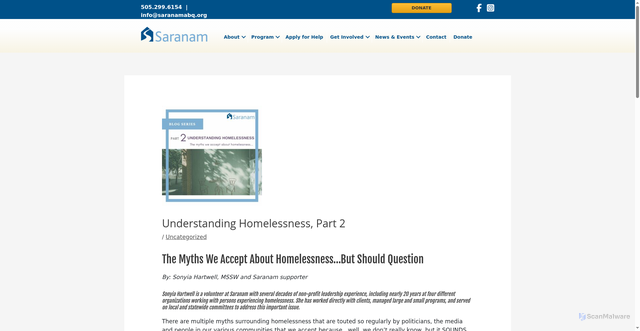 Security scan screenshot of https://saranamabq.org/understanding-homelessness-part-2/
