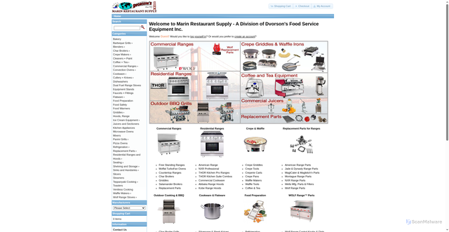 Security scan screenshot of https://marinrestaurantsupply.com