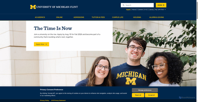 Security scan screenshot of https://umflint.edu