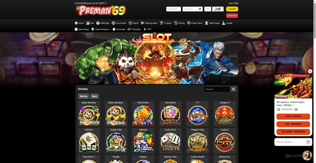 Security scan screenshot of https://apk1preman69.club/desktop/game/slot/ameba