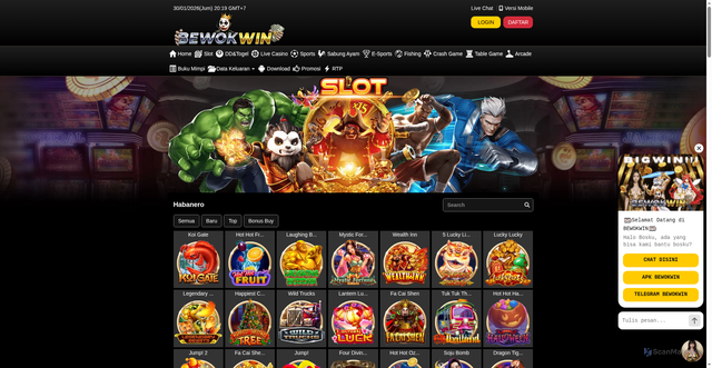 Security scan screenshot of https://ads7-bewokwin.com/desktop/game/slot/habanero
