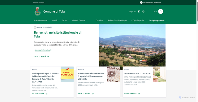 Security scan screenshot of https://www.comune.tula.ss.it/