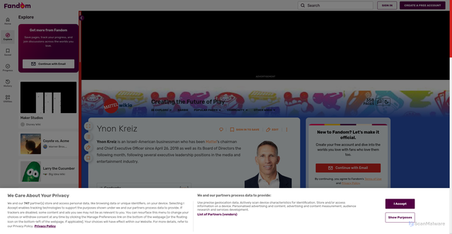 Security scan screenshot of https://mattel.fandom.com/wiki/Ynon_Kreiz