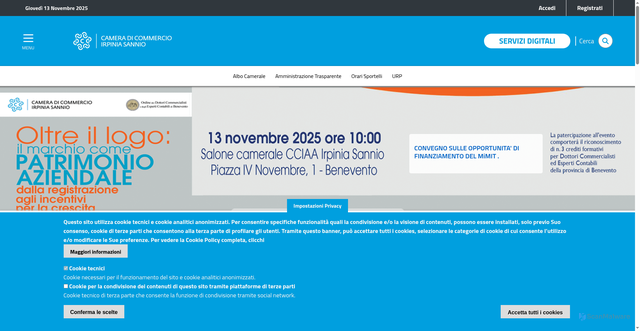 Security scan screenshot of https://www.irpiniasannio.camcom.it/
