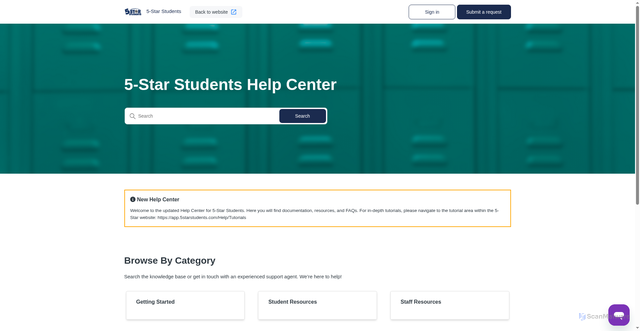 Security scan screenshot of https://5-starstudents.zendesk.com