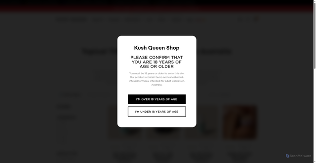 Security scan screenshot of https://kushqueenshop-com.pages.dev/collections/thc-cbd-topical-creams-australia