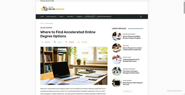 Security scan screenshot of https://earnonlinedegrees.com/where-to-find-accelerated-online-degrees/